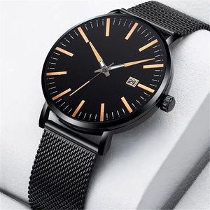 Armbandsur Top Business Men's Watch Creative Colorful Night Glow Pointer Mesh Band Calendar Quartz Clock Timer