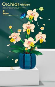 Blocchi di orchidee Bouquet di fiori Blocchi di fiori Pianta bonsai Modello Mattoni Decorazione domestica romantica Giocattolo per bambini Regalo per ragazze