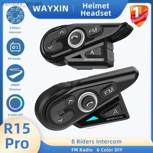 Walkie Talkie WAYXIN R15 Pro Capacete Fone de ouvido para 8 pilotos Intercomunicador de motocicleta Emparelhamento universal Rádio FM Sistema de comunicação de interfone à prova d'água HKD230925