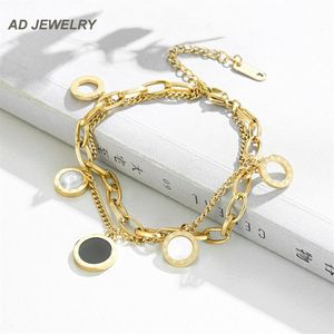 Bellissimo braccialetto con ciondoli a cerchio multistrato in acciaio inossidabile con trifoglio e farfalla, accessori per gioielli da donna304d