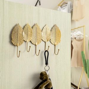Hooks Nordic Leaves Iron Plant Key Holder Metal Golden Leaf Model minimalistiska väggen monterad för hängande gåva