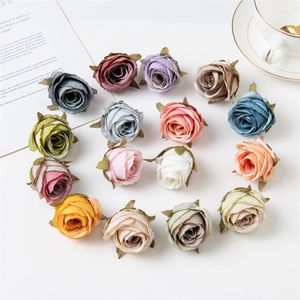 Fiori decorativi 10 pezzi 5 cm boccioli di rosa artificiali stile retrò pittura a olio fai da te decorazione domestica set riprese fiori finti puntelli