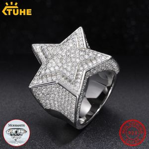 With Side Stones Fine Jewelry VVS1 Certificate Star Rings For Men 925 Sterling Silver Hip Hop 2302143015
