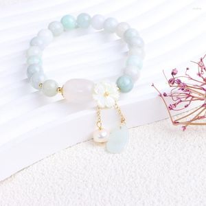 Braccialetti con ciondoli Minar Retro Rame placcato oro 14K Multicolor Smeraldo Pietra naturale Conchiglia bianca Fiore Filo di perline Per le donne Femminili