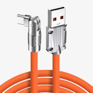 120W 6A Fast Charge Type C Cables 180 Degree Rotation Elbow Cable For Xiaomi Samsung s10 S20 S23 htc huawei Charger Liquid Silicone ZZ