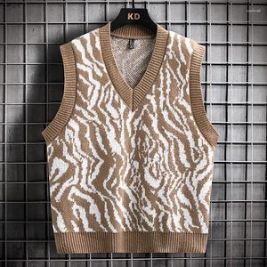 Gilet da uomo 2023 Autunno Gilet di lana con scollo a V Zebra Jacquard Colore abbinato Maglione semplice alla moda