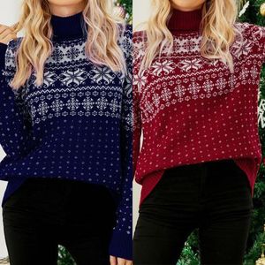 Women's Sweaters Women Winter Sweater Casual Loose Fit Snowflake Pattern Crochet Pullovers Long Sleeve Turtleneck Christmas Daily Clothing