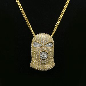 Pendant Necklaces Personality CS Cap Pave Full Rhinestone Masked Necklace Gold Filled Men Hip Hop Rock Jewelry278y