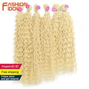 Human Hair Bulks FASHION IDOL Afro Kinky Curly Hair Weave Bundles 613 Blonde Color Synthetic Hair Extensions Nature Color 6 PC 20 22 24 inch Hair 230925