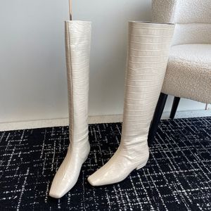 Toteme Designer Schuhe Leder Knie Zehen Luxus Knights Quadratische Zip -Krokodilstiefel Luxusdesigner Mode Booties