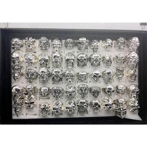 Whole 50pcs lot Gothic Big Skull Ring Bohemian Punk Vintage Antique Silver Mix Style Mens Fashion Jewelry S wmtYJZ luckyhat264h