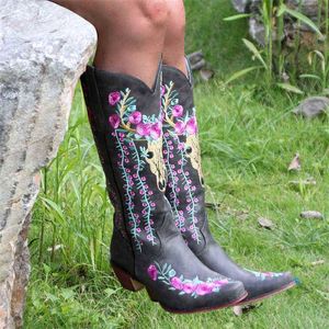 Boot Women Boots Female Western Knee High Fashion Animal Prints Slip on Low Heels Motorcycle Riding Shoes Ladies 1211