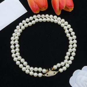 Luxury Saturn Pearl Pendant Halsband Designer Diamond Choker Halsband Fashion Women Gold Plated Smyckesgåvor Tillbehör