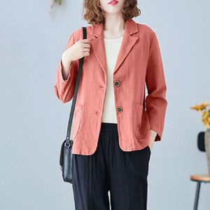 Kvinnor Bomull och linne Kortdräkt Jacka Retro Short Top Korean Fashion Loose Leisure Long Sleeve Jacket Plus Size Spring Autumn