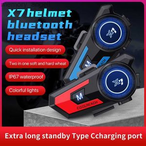 Walkie Talkie X7 Motorcycle Helmet Headset Bluetooth Interphone Waterproof Wireless Earphoneハンドフリーステレオノイズリダクション2-in-1マイクHKD230925