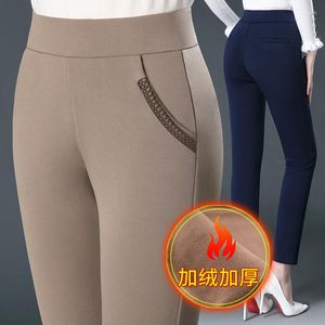 Kvinnors byxor 2023 Autumn/Winter Plush Thicke Leggings for Women High Waide Casual byxor medelålders kvinnlig elastisk penna M-6XL