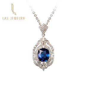 Custom Jewelry Fantastic Royal Blue Natural Sapphire Diamonds 18k White Gold Necklace with Chain