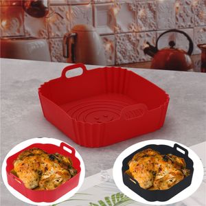 Baking Moulds 22cm Air Fryers Oven Tray Fried Chicken Basket Mat AirFryer Silicone Pot Square Replacemen Grill Pan Accessories Tool 230923