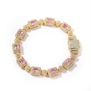 Hip Hop miedziana inkrustowana różowa cyrkon tenisowa bransoletka mężczyźni kobiety Diamond mieszane 7 cali 8 -calowe kryształowe bransoletki Akcesoria biżuterii 192M