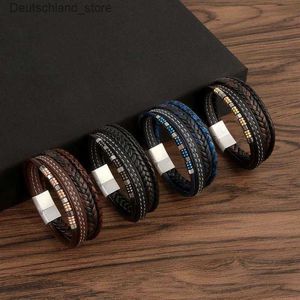 Charm Bracelets Jiayiqi Stainless Steel Bangle High Quality Leather Bracelet Men Fashion New Design Male Braid Hand Jewelry Q230925