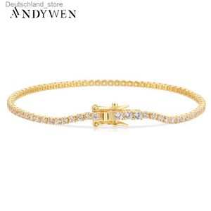 Charmarmband Andywen 925 Sterling Silver Gold 2mm Round Cut Tennis Armband Zircon Cz Bangle Claps Women Chain Crystal Wedding Fine Jewelry Q230925