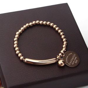 Link chain jóias finas contas de bola de aço inoxidável pulseira para mulheres círculo tag charme estiramento pulseira K0001-2 g230208253b