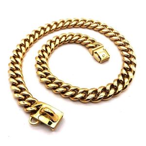 Dog Collars Leashes Small Middle Large Collar Stainless Steel 14Mm Pet Necklace P Chain Gold For French Bldog Pitbl 210729 Drop De Ot32X