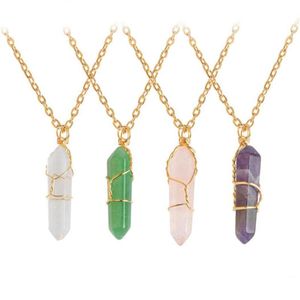 Pendant Necklaces Aplustrade Hexagon Shape Chakra Natural Stone Healing Point Pendants With Gold Chain For Women Jewelry Gift Drop Del Dhe7X