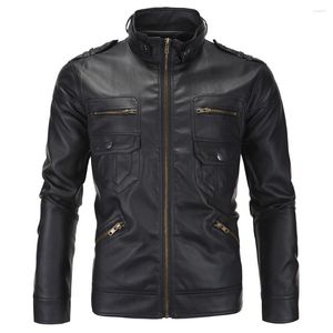 Herren Pelz M-4XL Größe Lederjacke Britischer Stehmantel Große Langarm Solide Mann Kleidung Outwear