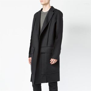 Men's Wool Autumn Spring And Coat Black Slim Casual Simple Medium Long Large Loose Fashion