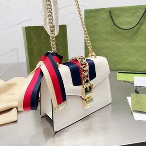 Quality Fashion Sylvie Shoulder bag Top Cowhide Leather 20CM Women Designer Luxury Crossbody Tote Handbag G Stripe Gold Chain Small Purse