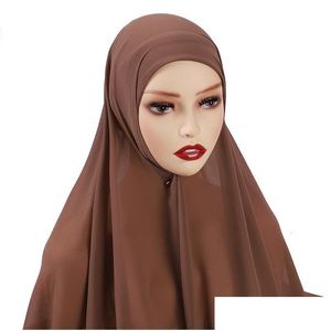 Hanka Müslüman Şifon Khimar Hicab Eşarp Kadınlar Uzun Düz Renk Kafa Sardı Eşarplar İçin Dikenler Faz Jersey Damla Teslimat Moda Accesso DH2PB