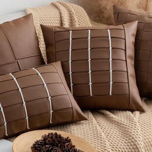 Pillow Croker Horse 45x45cm Throw Cover - Brown Pattern Series Pu Leather Modern Simple Style Sofa Couch Bedroom