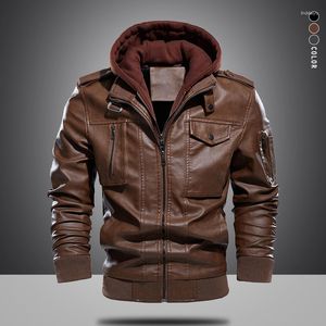 Men's Fur Winter Men Leather Jacket US Size Male Hooded Motorcycle Vintage Casual Coat Brand Clothing Outwear BST23