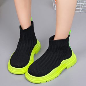 Botlar Çocuk Çorap Platformu Mor Yeşil Nefes Alabilir Çocuklar Kısa Boot Unisex Slip-On 26-37 Yakışıklı Morden Erkek Kız Ayakkabı 230926