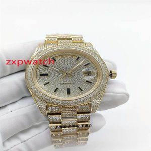 Högkvalitativ automatisk Full Diamond Watch 40mm Gold Case Stones Bezel and Diamonds Dial Full Works Wrist Men Watches 2766