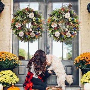 Декоративные цветы, осенние венки для входной двери, 35/45 см, Рождественский фестиваль, праздничный венок, тыква, украшение на День благодарения, урожай