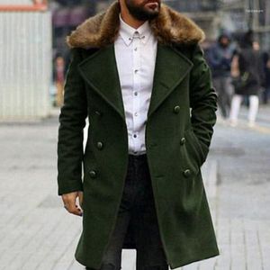 Men's Wool Men's Wool-collar Double-breasted Woolen Coat Winter High Street Leisure Warm Solid Color Mid-length