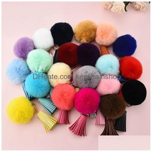 Key Rings Lovely Rabbit Fur Tassel Car Keychain Women Men Creative Pendants Ring Holder Bag Charms Accessories Drop Delivery Jewelry Dhnrb