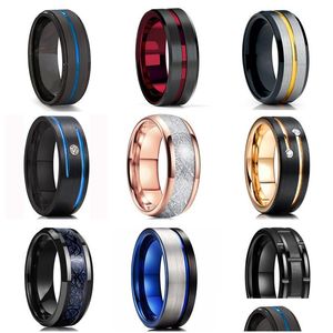 Band Rings Fashion 8Mm Tungsten Carbide Ring Black Celtic Dragon Blue Carbon Fibre Men Wedding Drop Delivery Jewelry Otzhl
