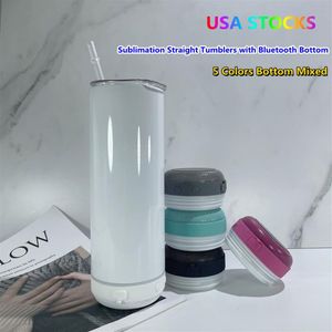 US Warehouse 20oz Sublimation Bluetooth Tumbler Straight Speaker Tumblers 5 Colors Audio Rostfritt Steel Music Cup Creative Doubl195L