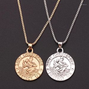 Drop Handmade Mens Heavy St Christopher Necklace Traveler Medallion Pendant Bible Jesus Protection Jewelry Baptism Gifts1230b