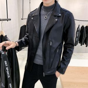 メンズファーファッションカジュアルレザージャケット高品質ピュアカラーブラックオートバイスリムM-5xl