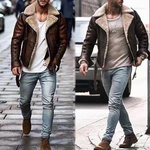 남자 양모 2023 패션 폭발 스타일 가짜 모피 재킷 유럽 두껍게 지퍼 1 개 대비 컬러 남자 겨울 코트