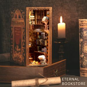 Doll House Accessories CUTEBEE DIY Book Nook Shelf Insert Kit Eternal Bookstore Dollhouse with Light Miniature House Wooden Toys Model for Adult Gifts 230925