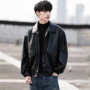 Мужская кожаная искусственная кожа Черная кожаная куртка из искусственной кожи для мужчин Мотоциклетная куртка люксового бренда Пальто Мужская корейская мода Y2k Young Boy Свободная мужская одежда 230926