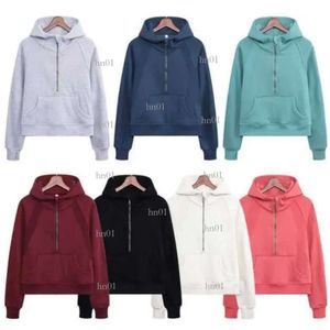 Kvinnors träningsdräkter Yoga tröja scuba lulus halv zip hoodies utomhus fritid tröjor gym kläder kvinnor huva luter träning160