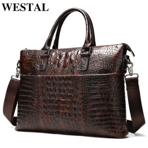 Briefcases WESTAL men's briefcase bag men's genuine leather laptop bag men office bag for men's pattern A4 file briefcase handbag 230925