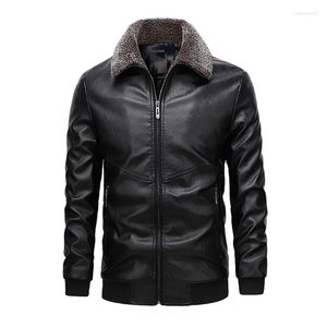 Men's Fur Autumn Winter Brown Leather Jacket Men Casual Solid Color Collar Coat