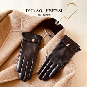 Small fragrance fashion suede leather gloves women's thin driving touch screen plus cashmere warm winter pure leather L2030926